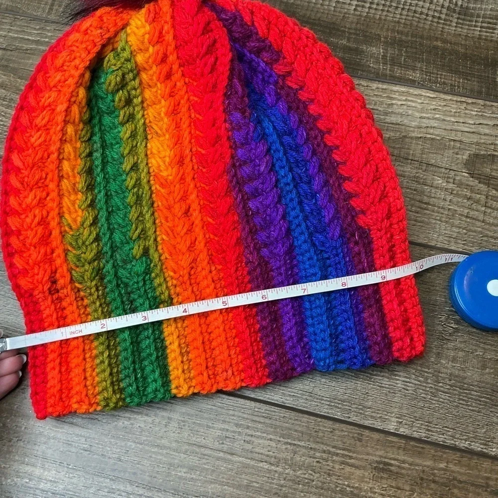 Handcrafted Crochet Multicolor Winter Hat Snowy Wheat Knit Beanie with Pom Pom